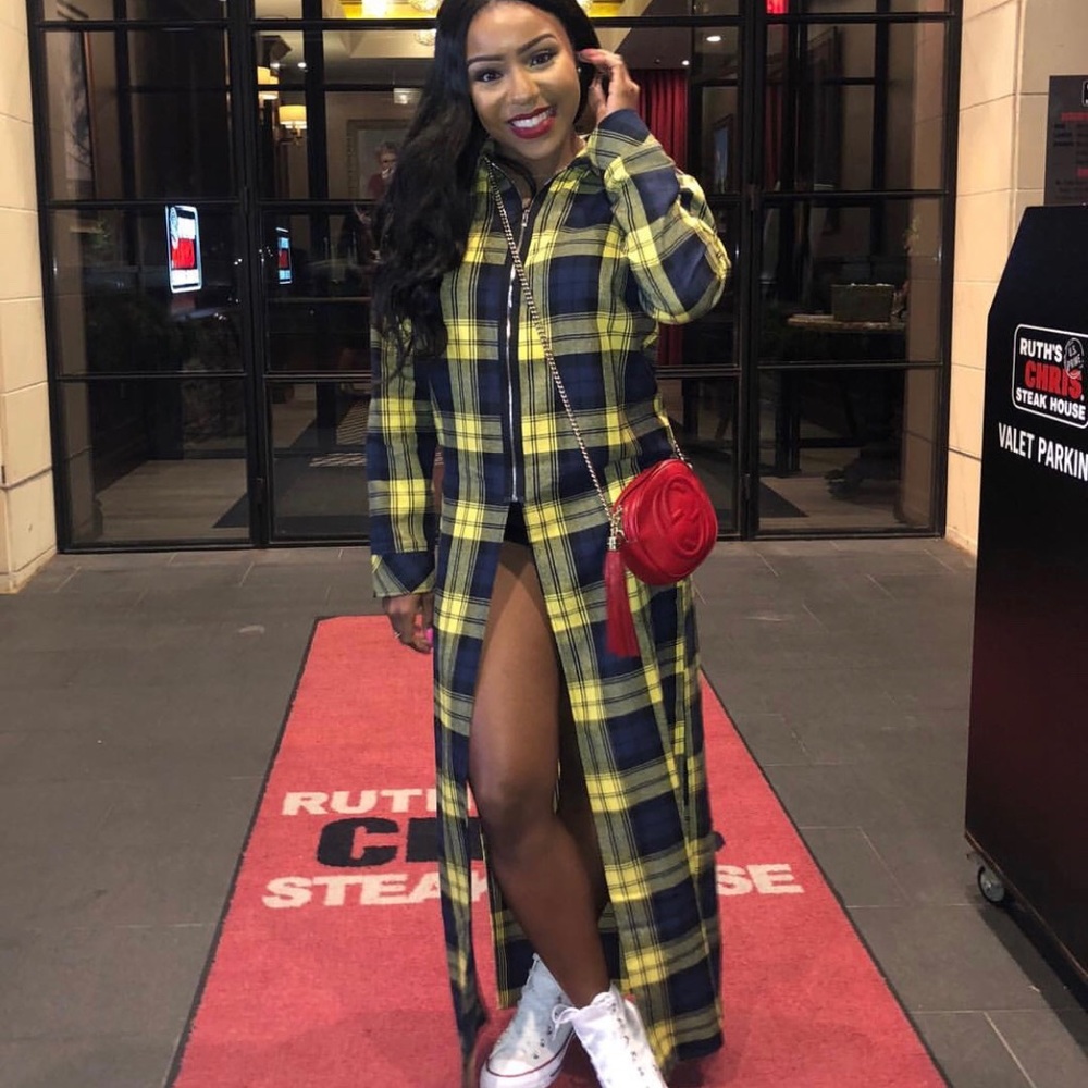 Yellow/Navy Blue Plaid Flannel Shirt Dress